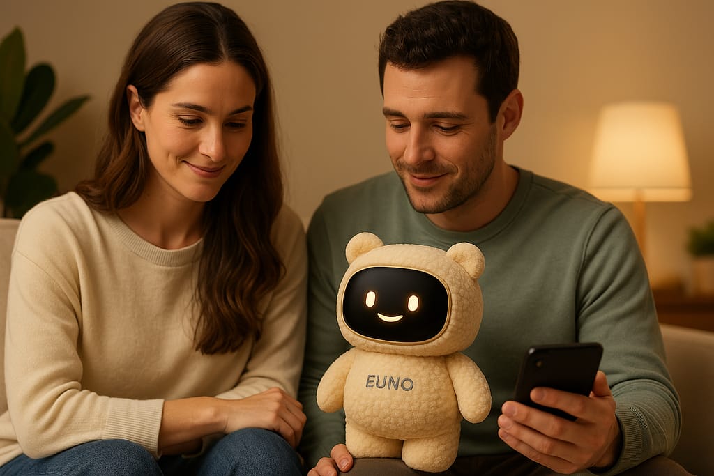 Parents avec un robot Euno