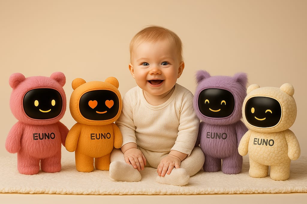 Bébé qui rigole avec des robots Euno